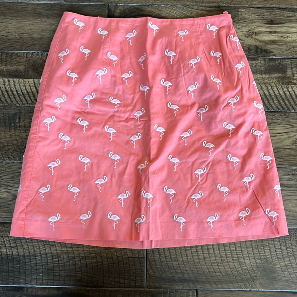 Talbots Flamingo Skirt‎ Womens 10P Embroidered  Lined Coral Pink Petite